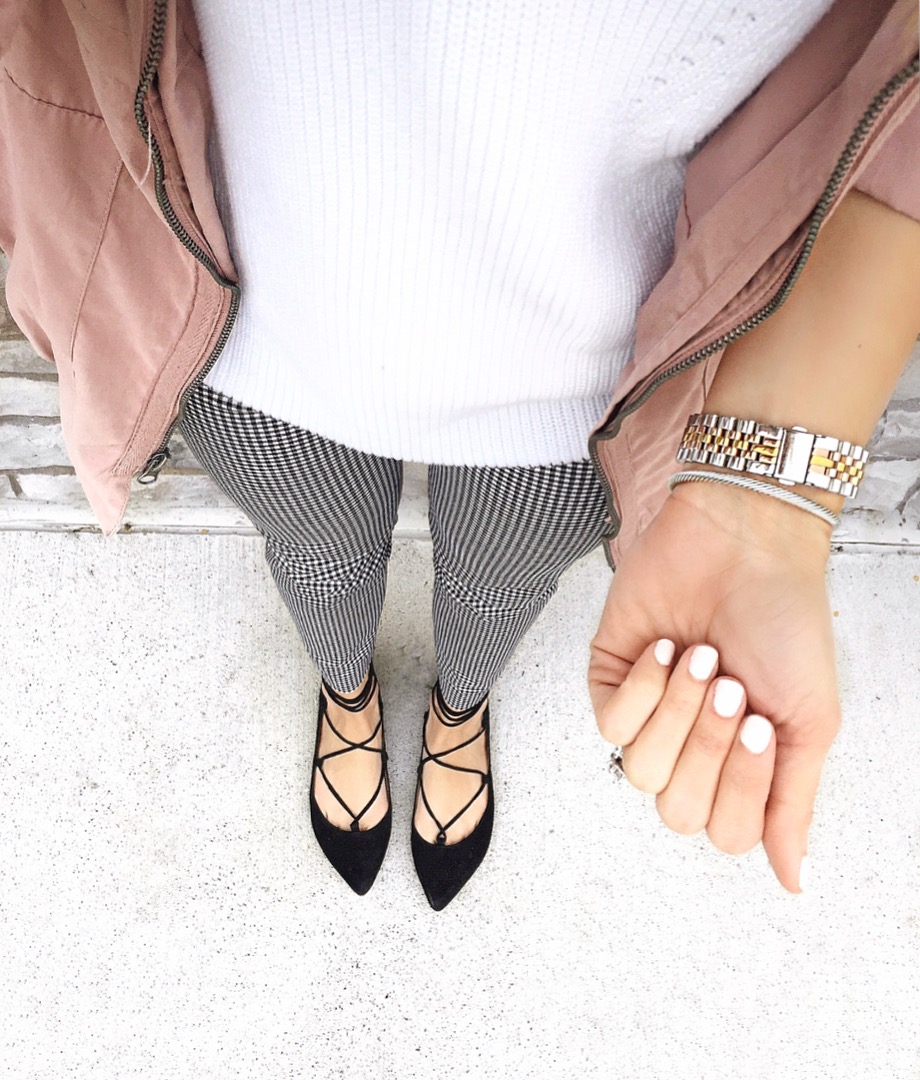 Blush-Coat-Gingham-Pants-Lace-Up-Flats