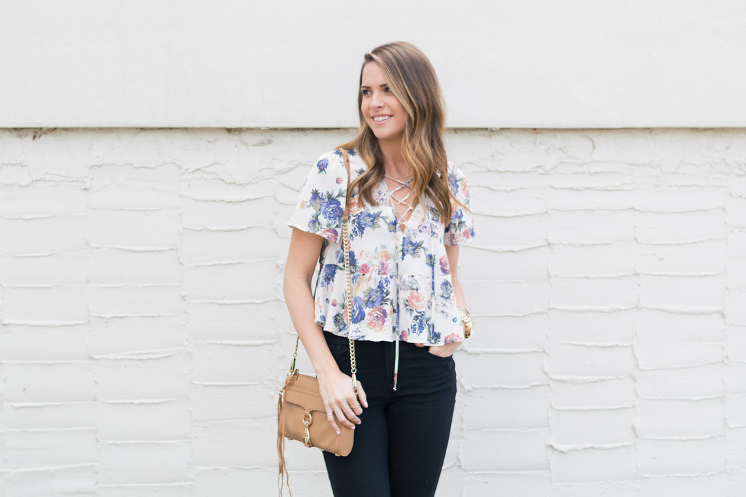Floral-Peplum-Lace-Up-Top