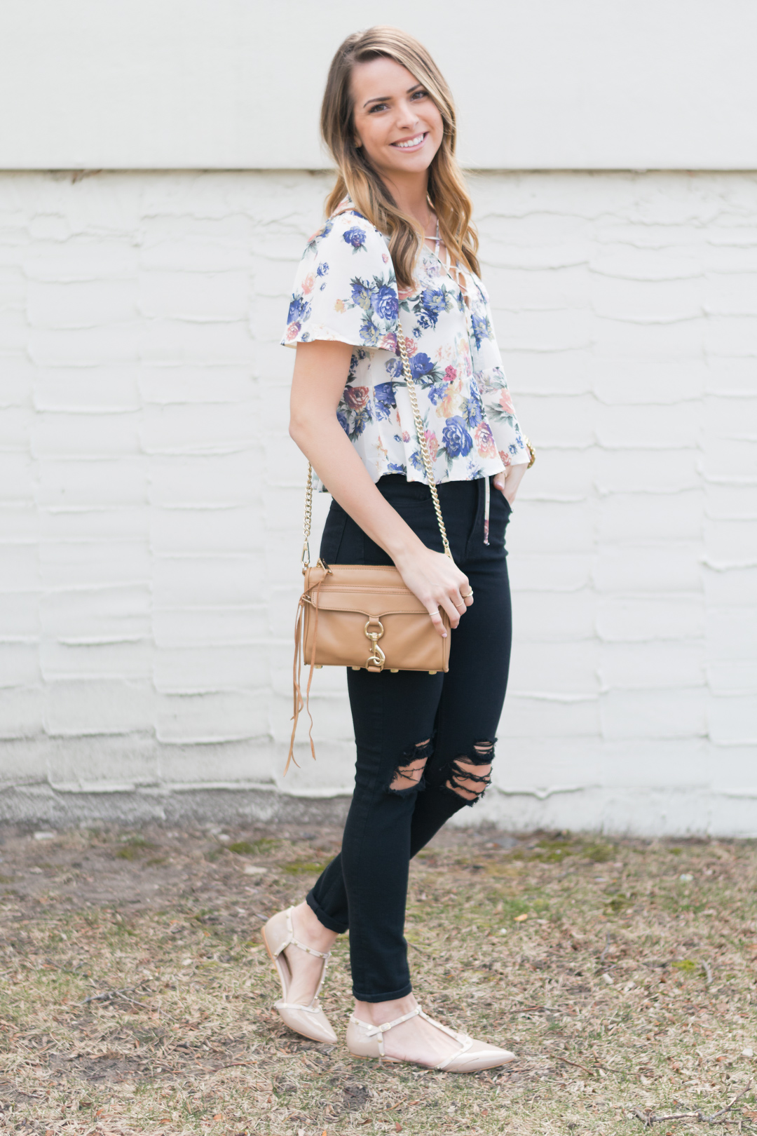 Floral-Peplum-Lace-Up-Top