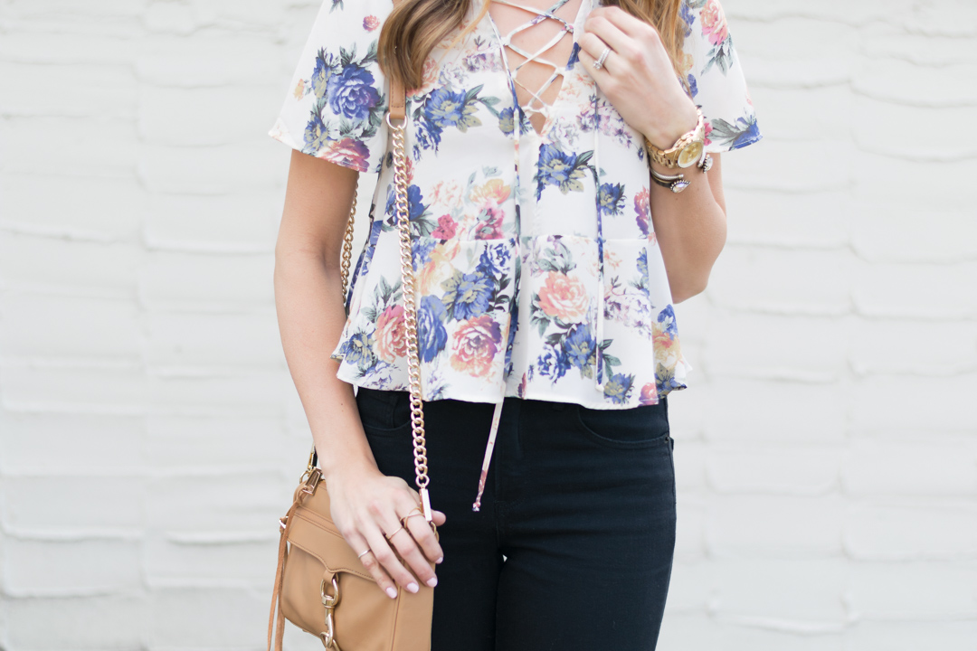 Floral-Peplum-Lace-Up-Top