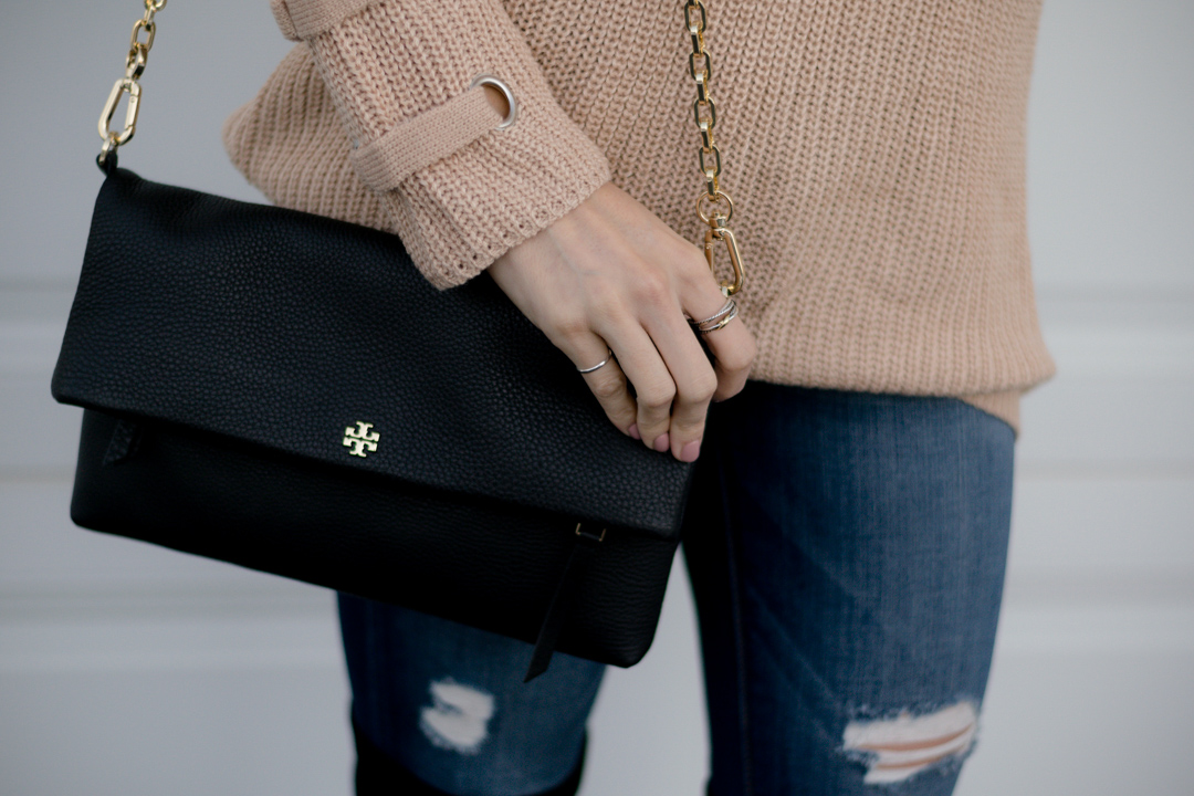 tory burch black foldover crossbody bag