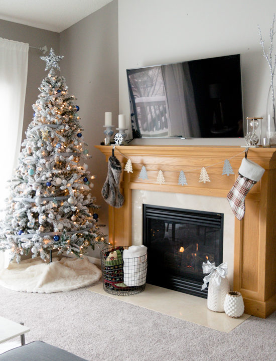 neutral christmas decor, flocked christmas tree, walmart