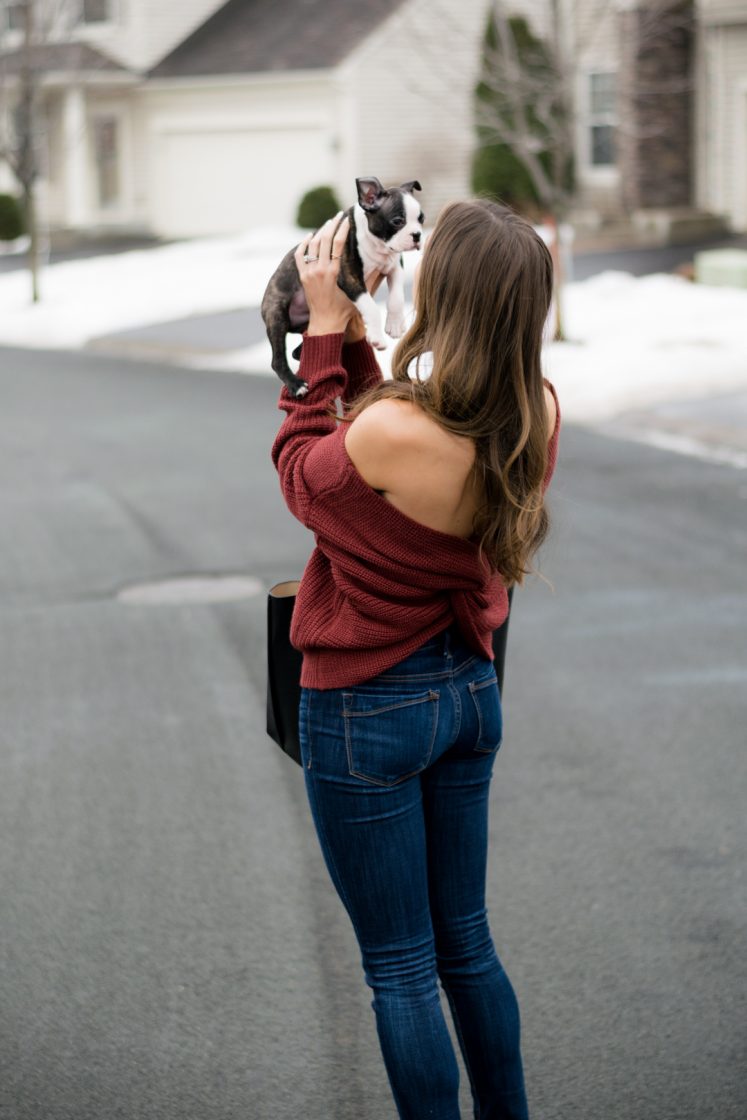 shein back twist sweater, express hi rise skinny jeans, tory burch perry tote black, vince camuto 