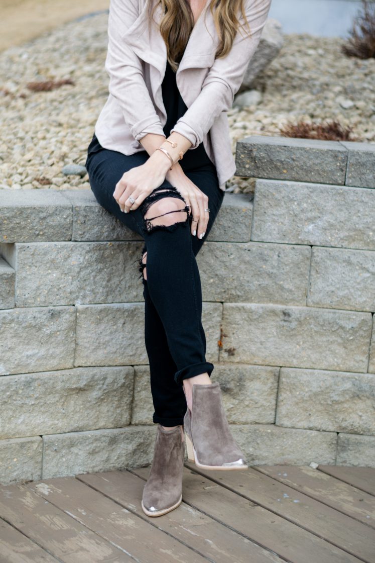 jeffrey campbell cromwell cut out booties, express black distressed jegging