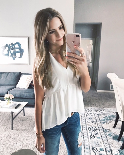 white tops for spring outfits 2017, 1.state peplum tank, high-low blouse, white peplum top, ash blonde balayage, minnesota blogger, minneapolis fashion blog