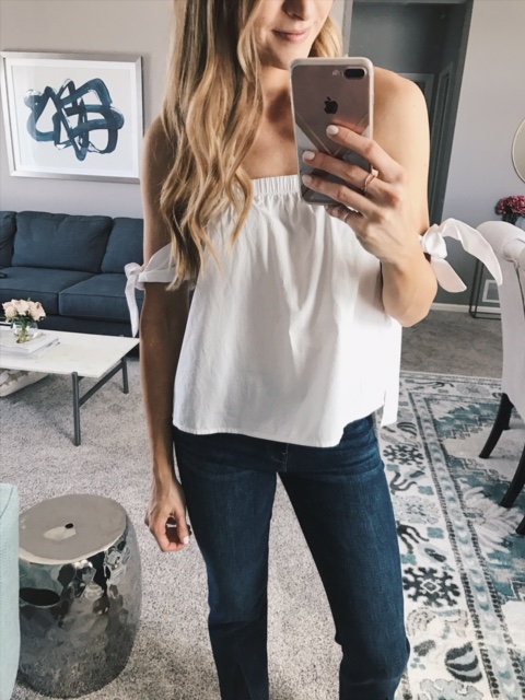 j.o.a. off the shoulder tie sleeve top, style blogger spring outfits 2017