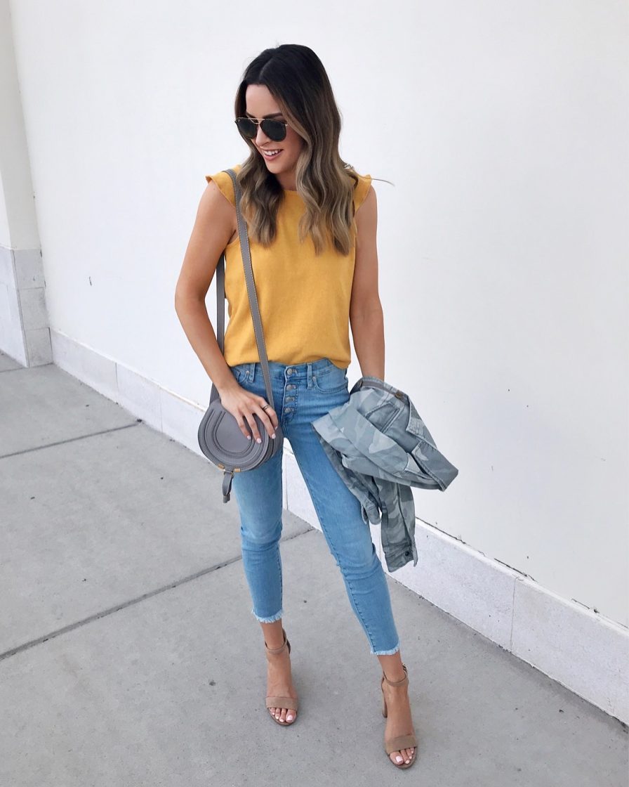 minneapolis blogger, moastyle, made well ruffle tank top, chloe mini marcie cashmere grey