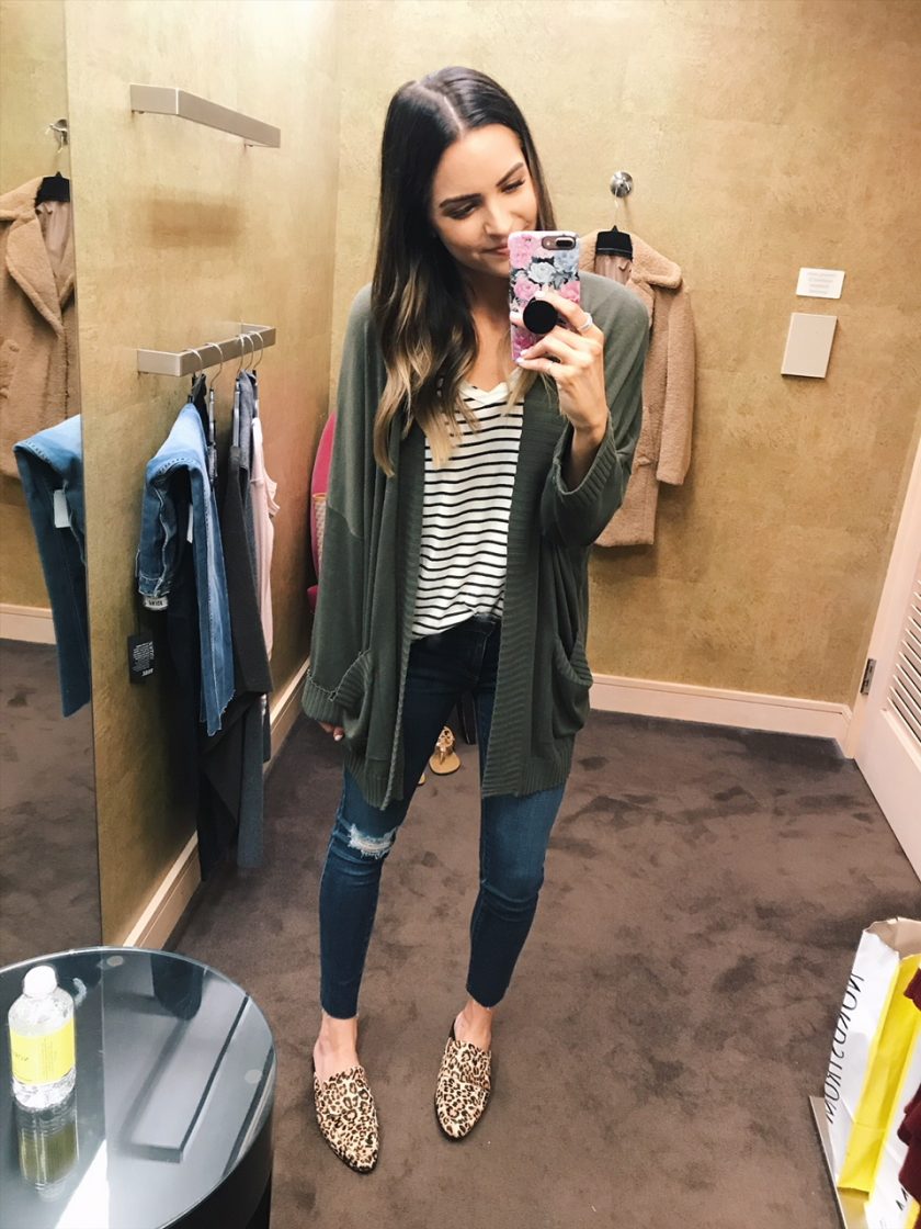 chelsea28 oversize open cardigan, bp. raw edge stripe tee