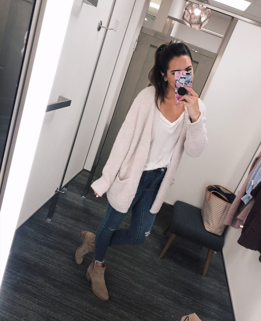barefoot dreams cozychic cardigan, nsale try on
