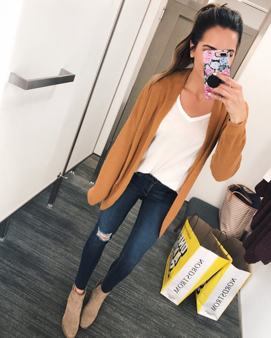 bp. cocoon cardigan, nsale 2018 try on, ag the legging ripped ankle