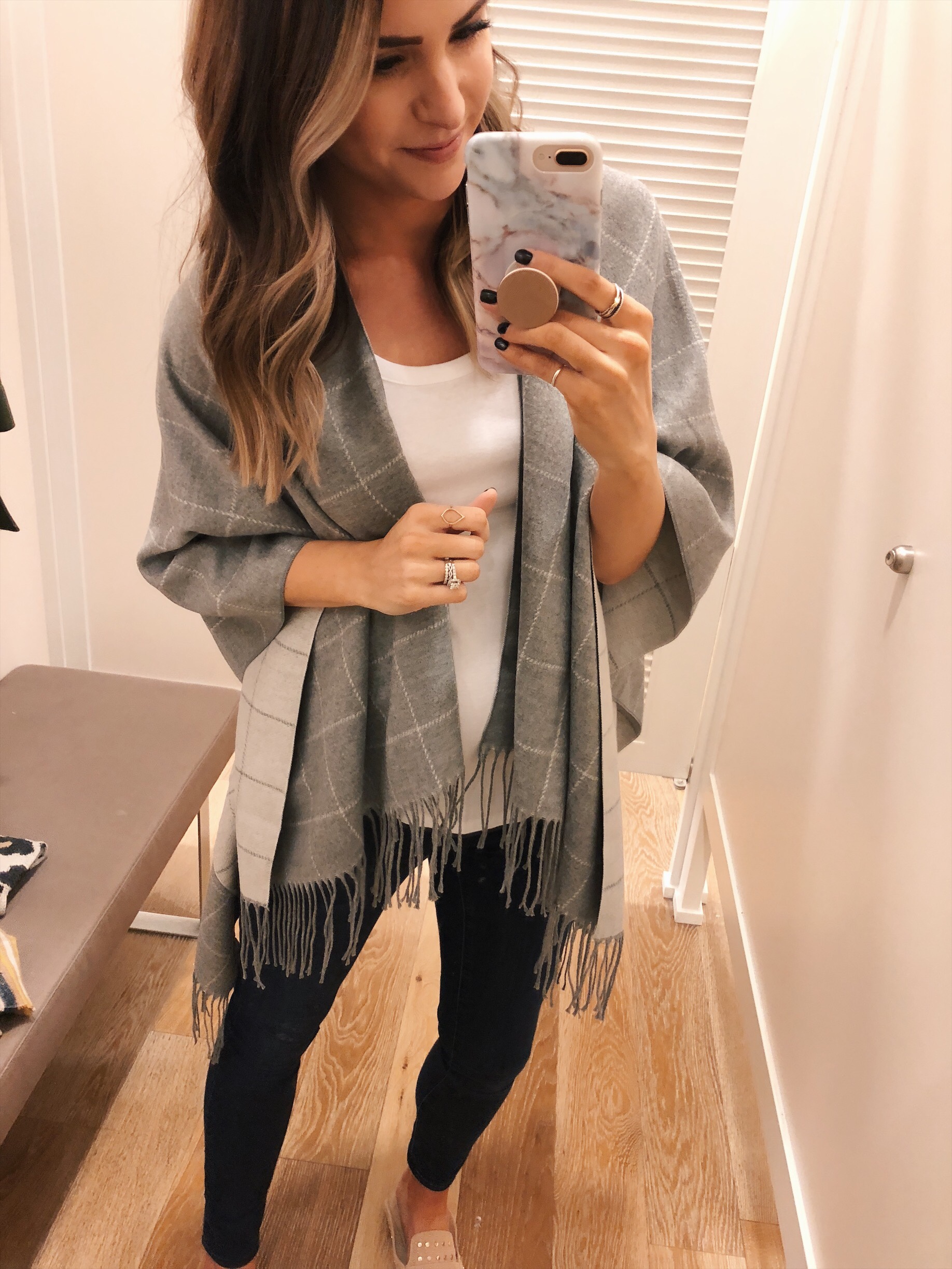 loft reversible plaid poncho, loft try-on, friends and family sale