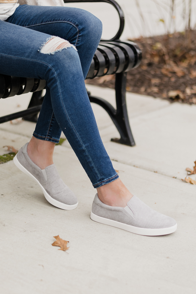 famous footwear dr. scholl's madison slip on sneakers in grey cloud