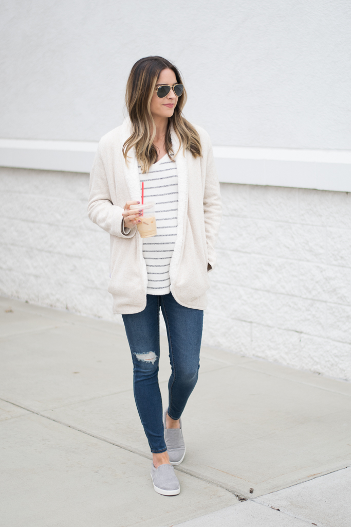 famous footwear dr. scholl's madison slip on sneakers, lauren james sherpa cardigan