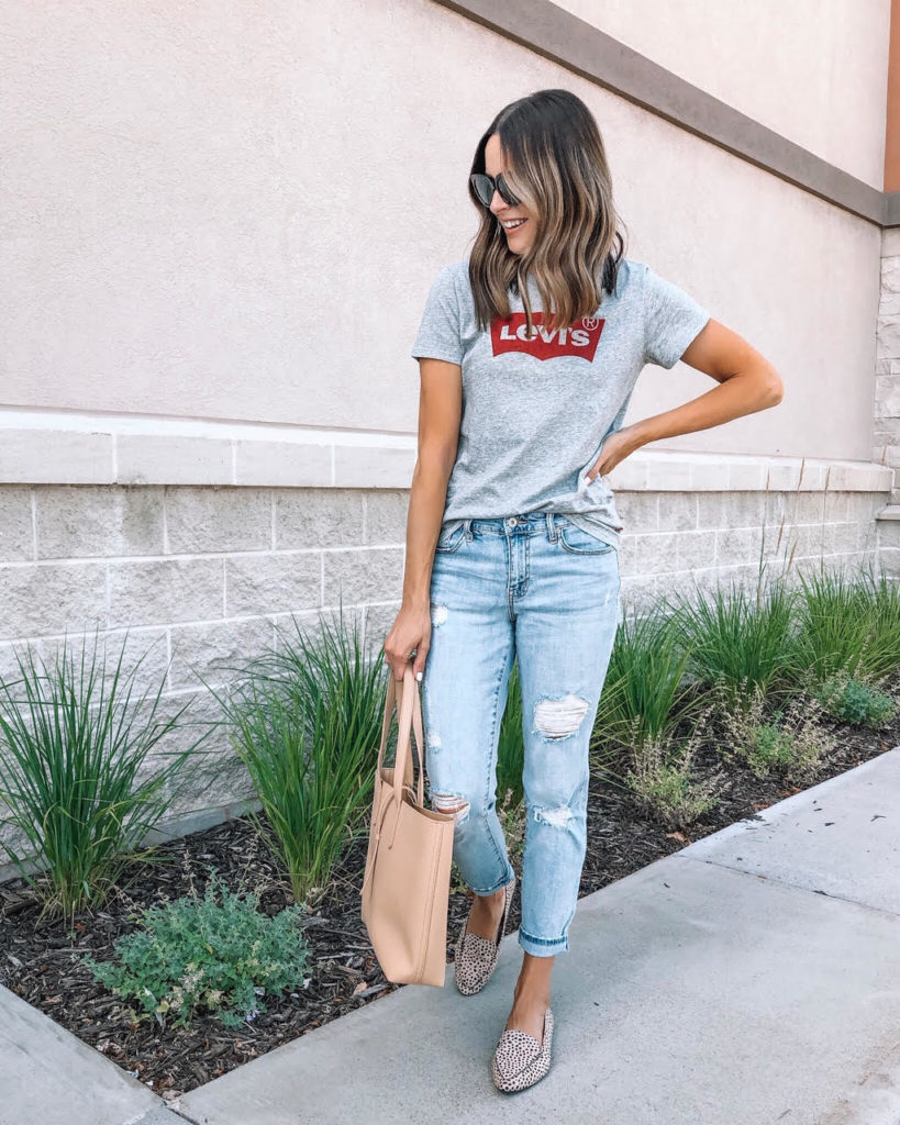pre-fall basics from Walmart, Leviβs tee, leopard flats, affordable style, budget fashion, casual outfit