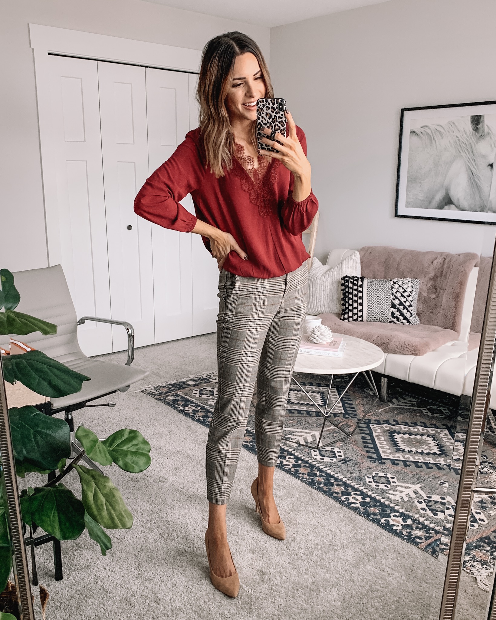 how to style plaid pants, workwear outfit fall, express