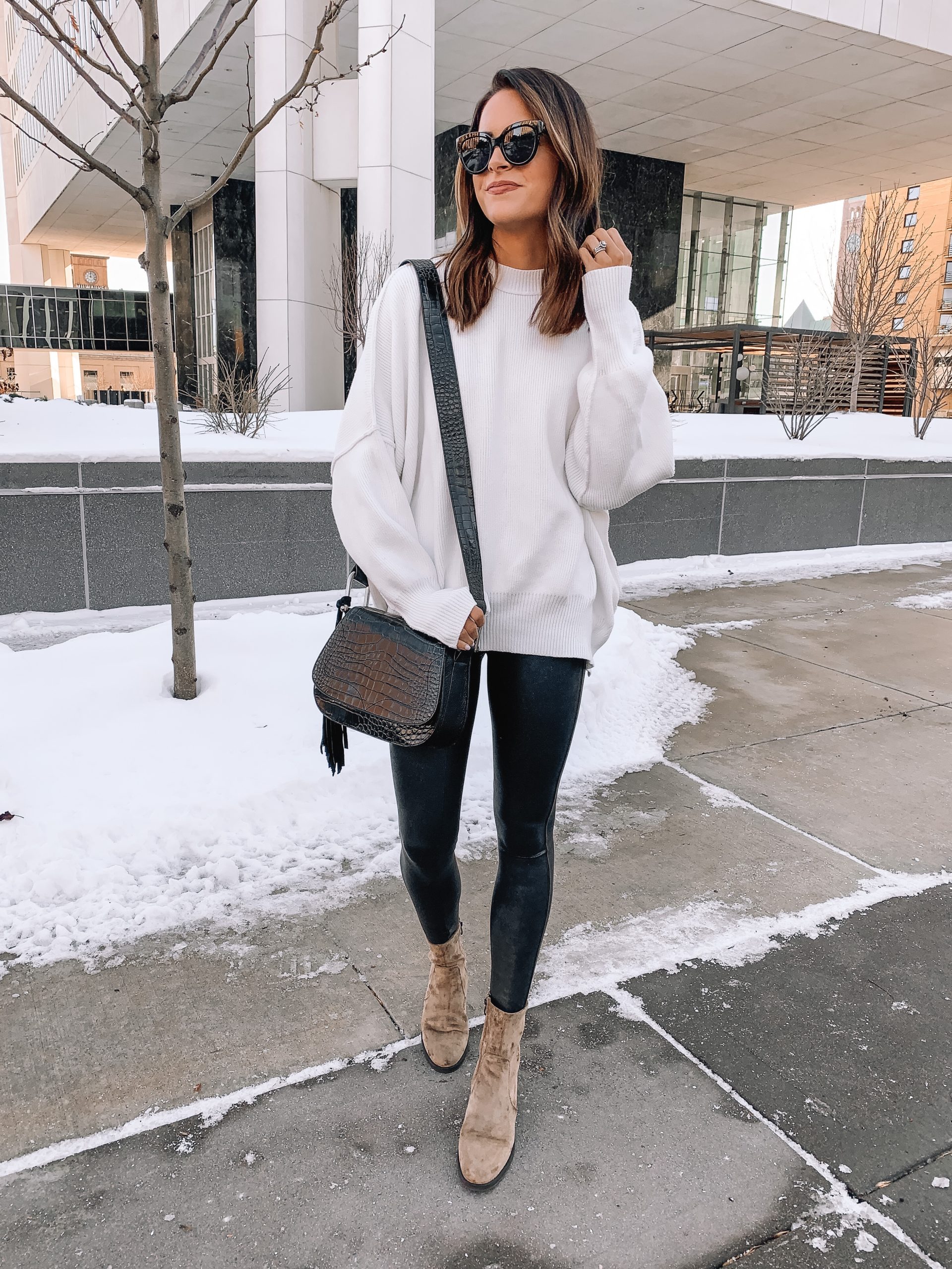 Vince Camuto stylish booties, winter outfit, kelcha boot, croc tal flap bag