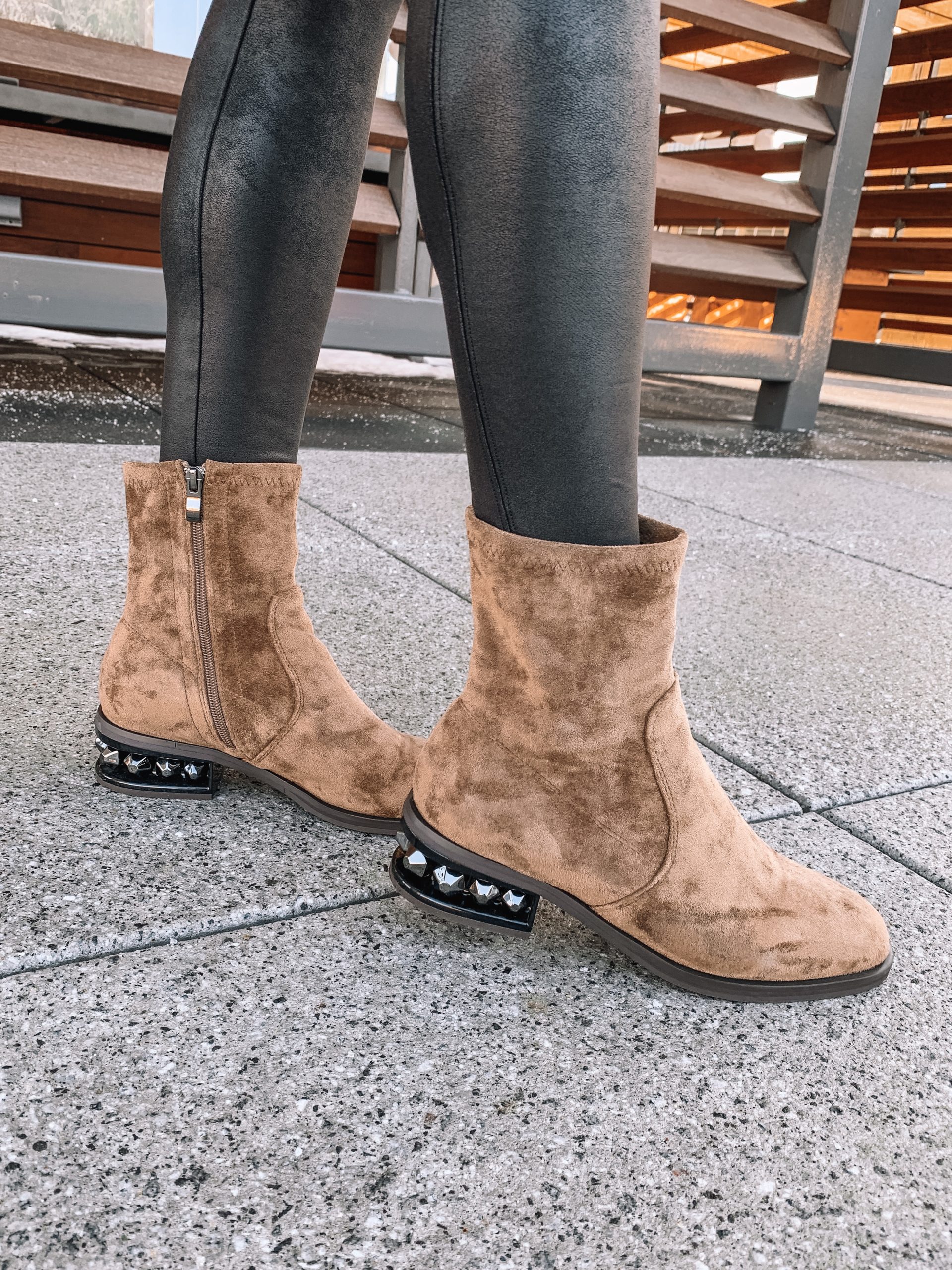 Vince Camuto stylish booties, winter outfit, kelcha boot, croc tal flap bag