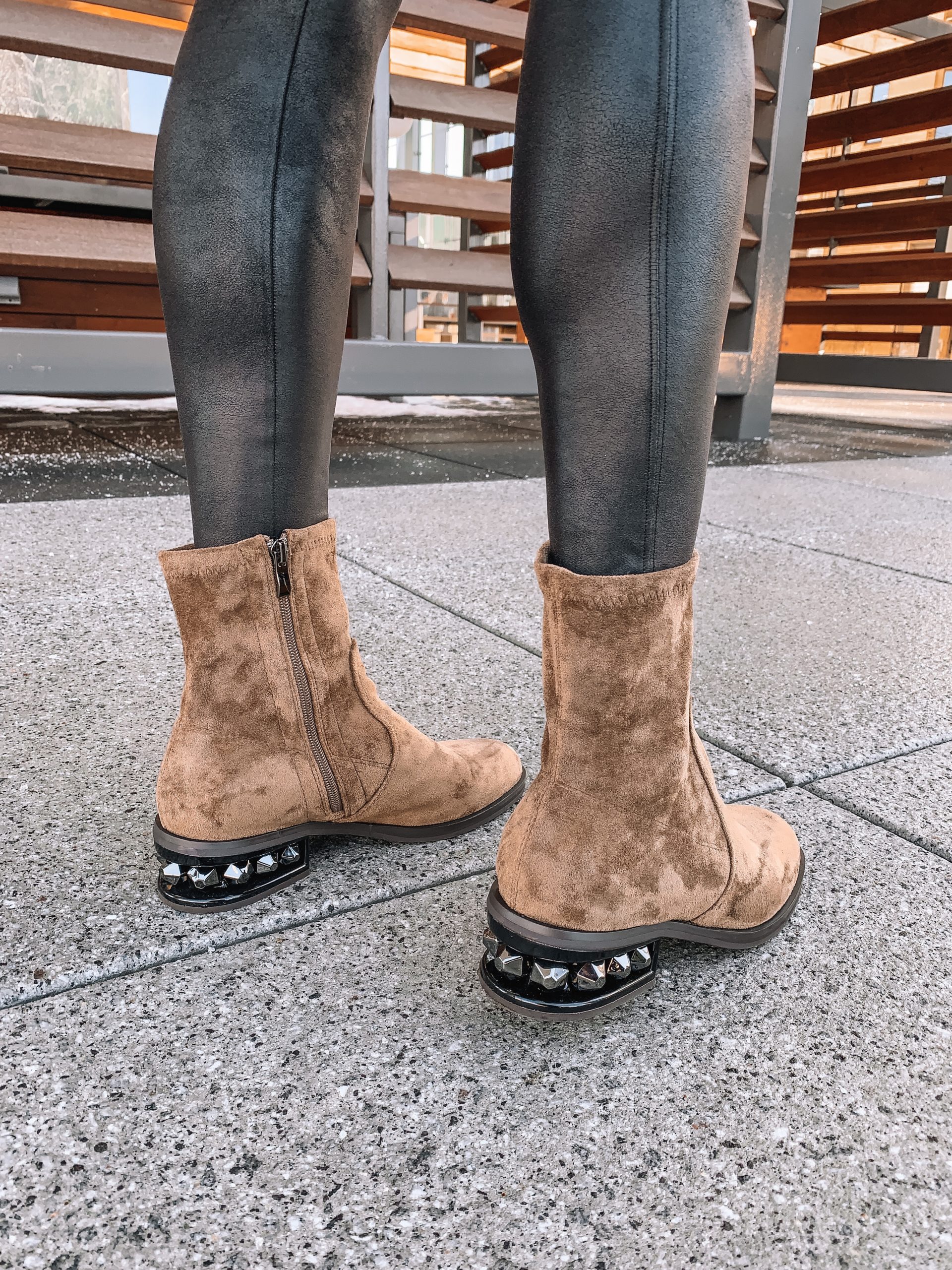Vince Camuto stylish booties, winter outfit, kelcha boot, croc tal flap bag