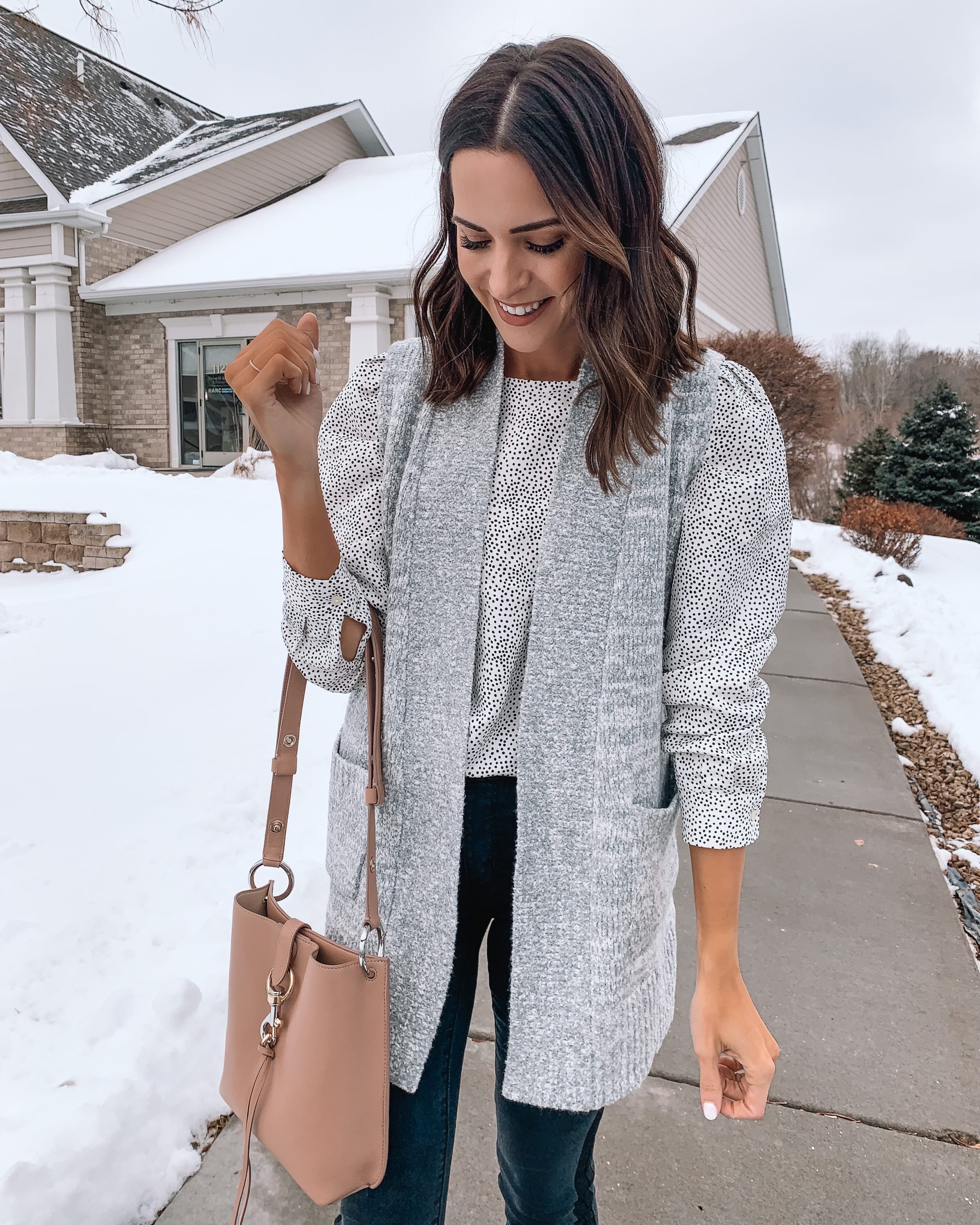loft end of season sale 2020, pocket sweater vest, work wear outfit