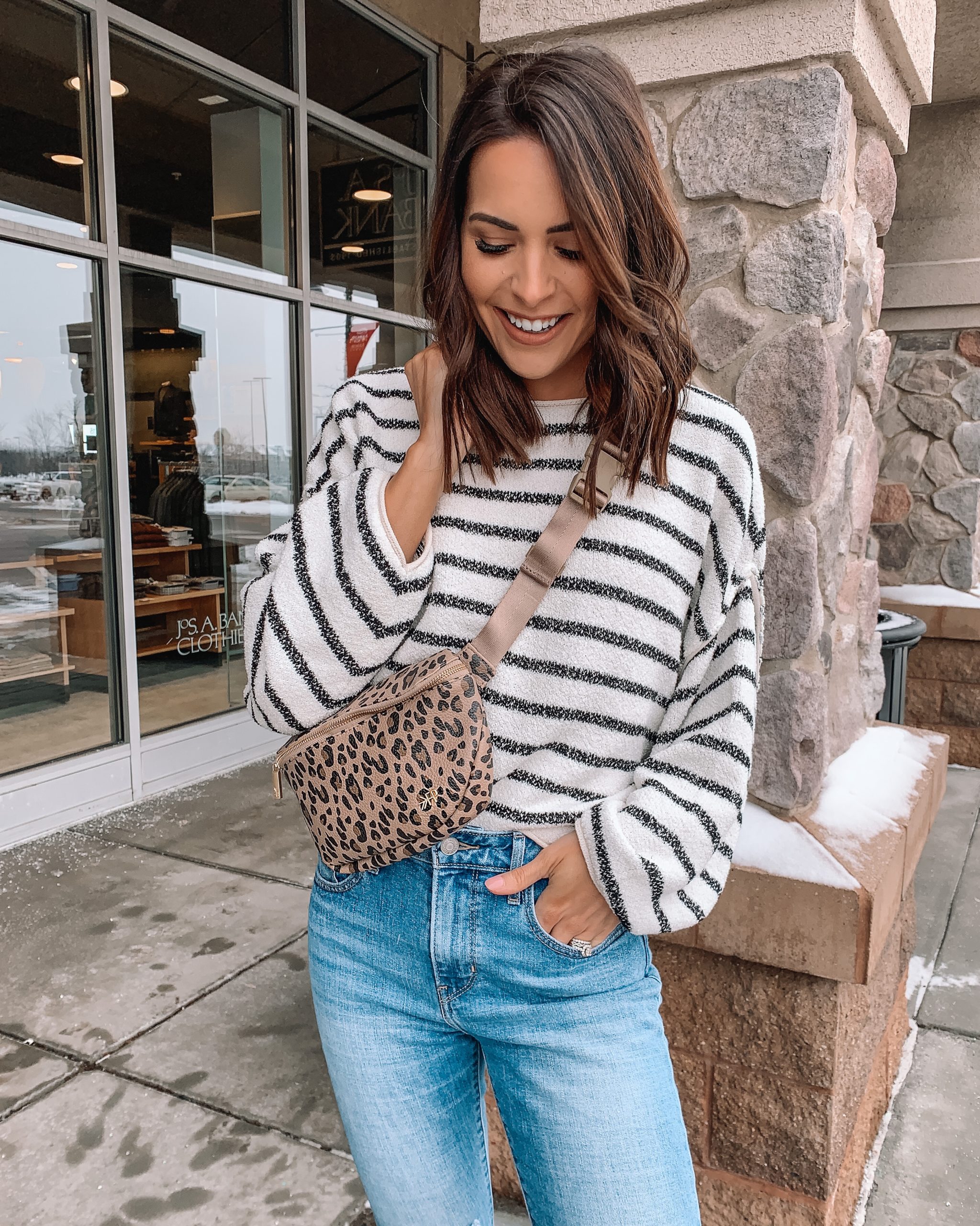 my New Years resolutions, freshly picked leopard belt bag, fanny pack style, free people Bardot sweater, Minneapolis blogger
