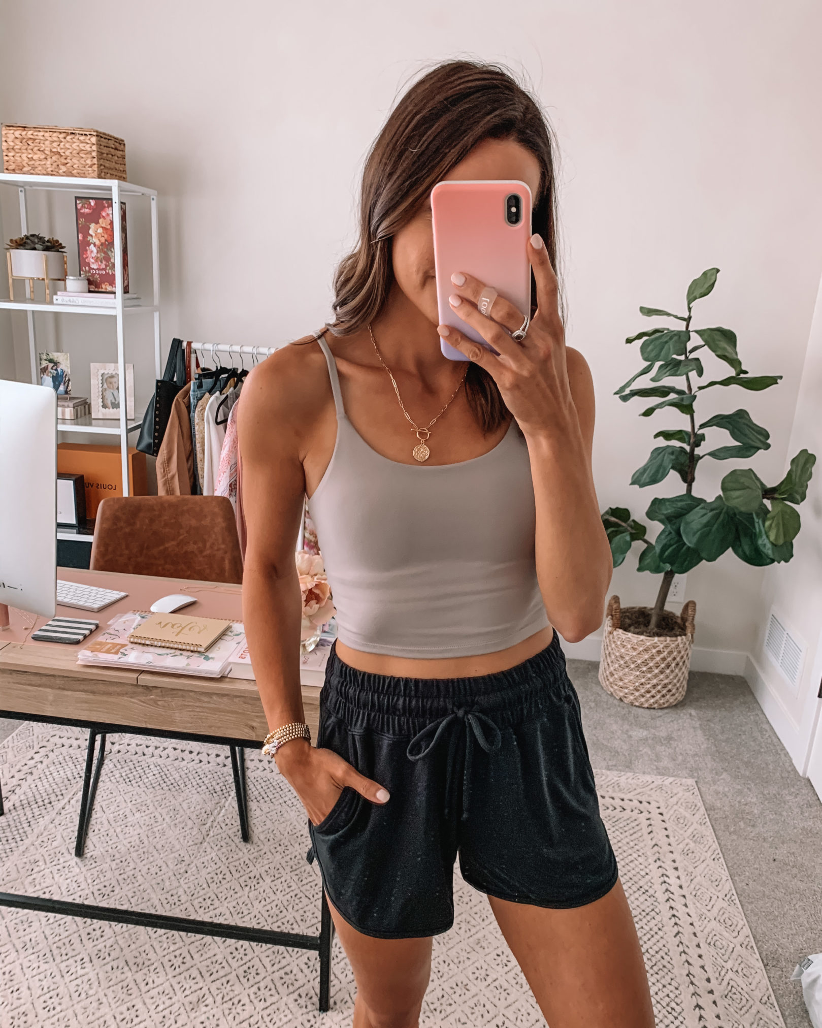 gold toggle necklace, amazon fashion, yoga tank, built in bra with padding, cropped tank