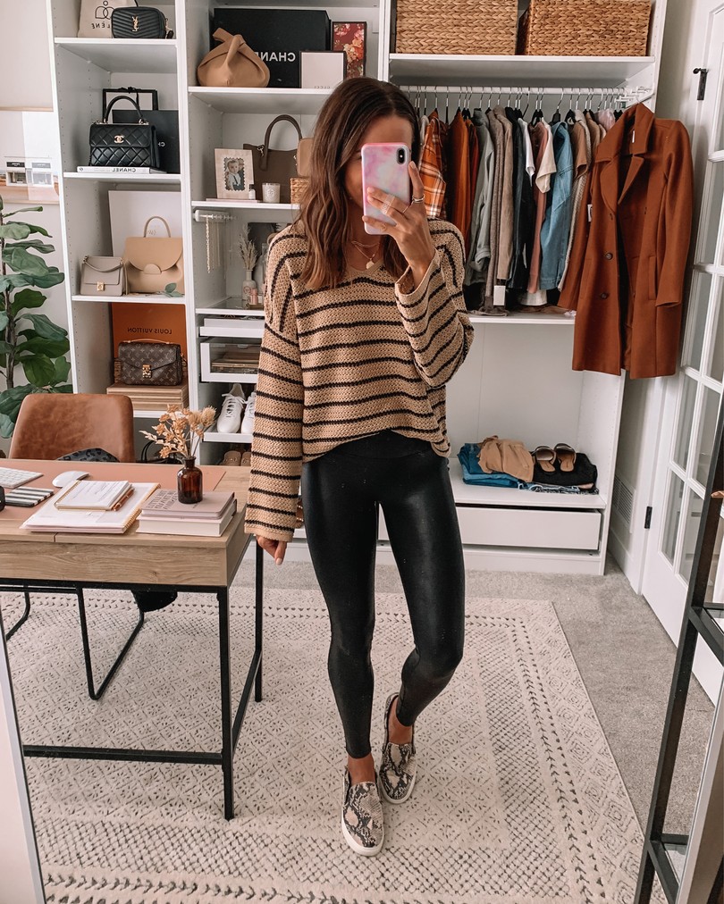 old navy haul 2020, fall old navy finds, Spanx faux leather leggings outfit