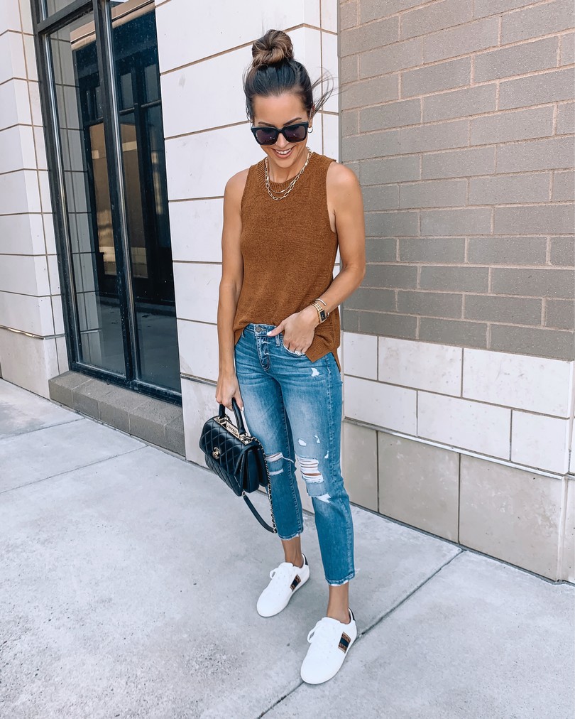old navy finds, transitional outfit, pre-fall outfits, sweater tank