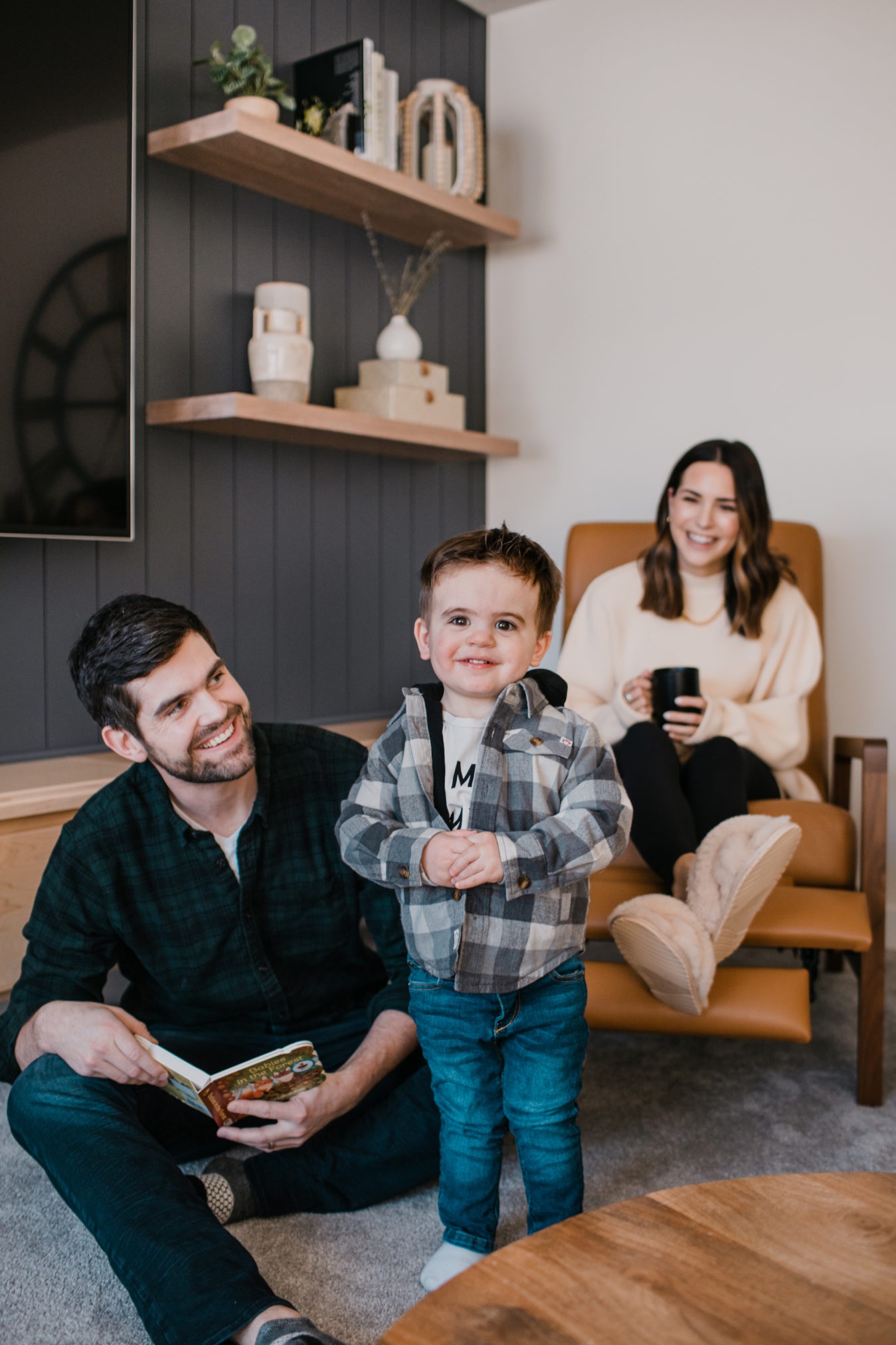 media center, diy shiplap media center, floating shelves, basement media center